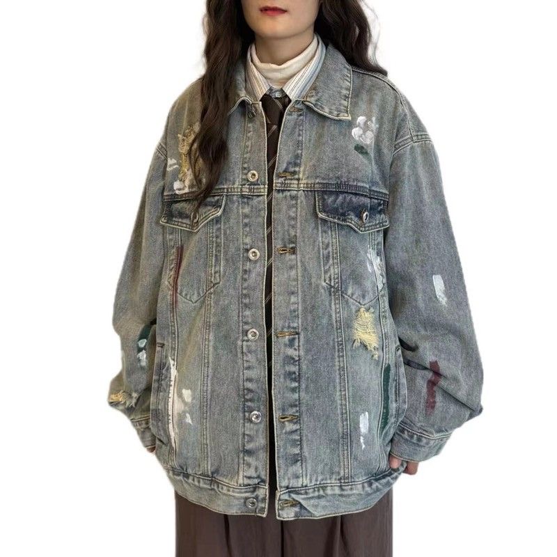 主播推荐~A451-A500外套网红百搭宽松复古韩版牛仔外套男女四季款