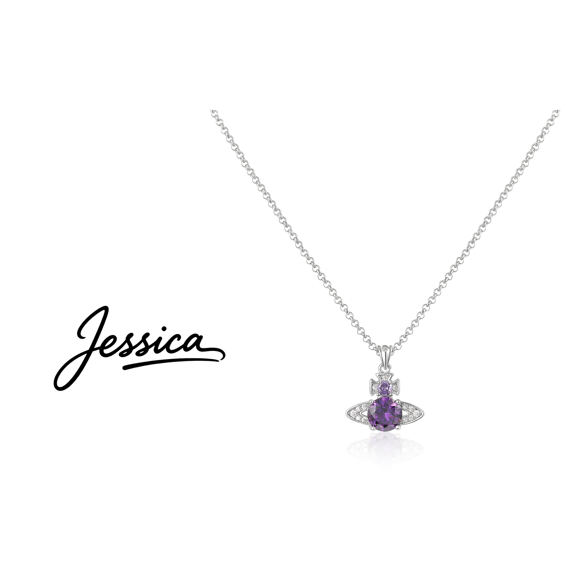 佳西卡 CNC 精工 48厘米 紫色土星限定色满镶项链（JXK945）