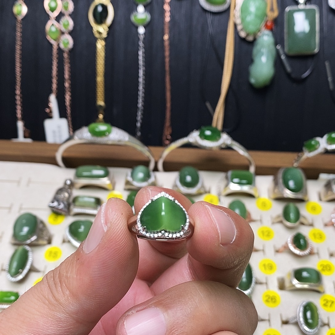 和田玉（碧玉）银S925镶嵌戒指