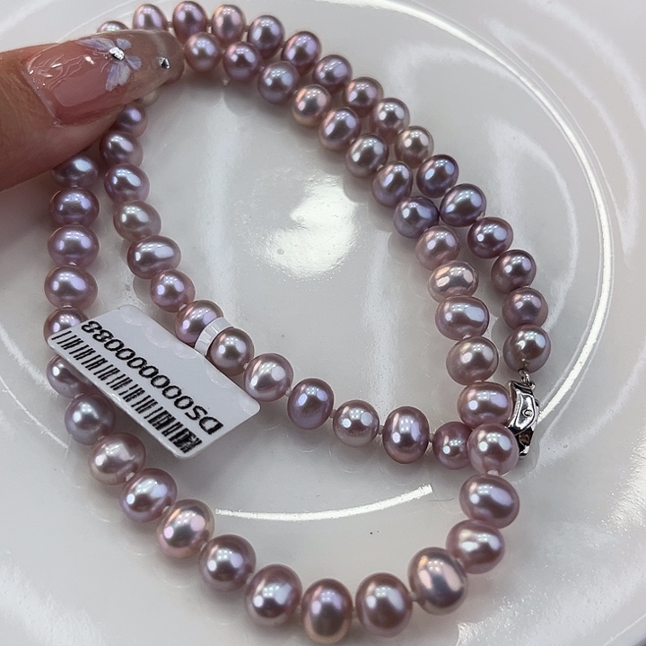 淡水珍珠颈饰银S925镶嵌卡6.7极光紫色