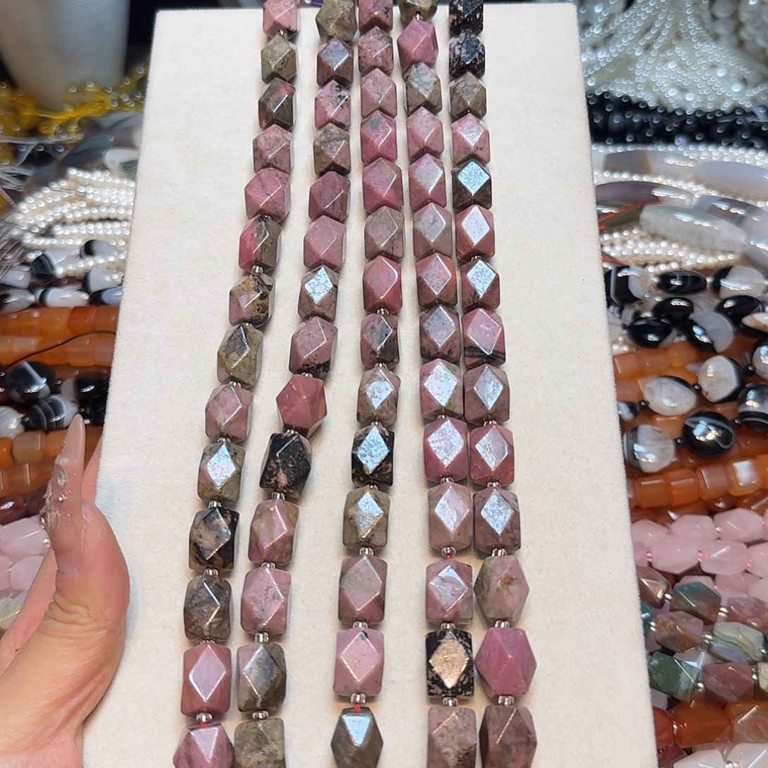 玛瑙/玉髓合金珠宝半成品红木纹长八棱一条