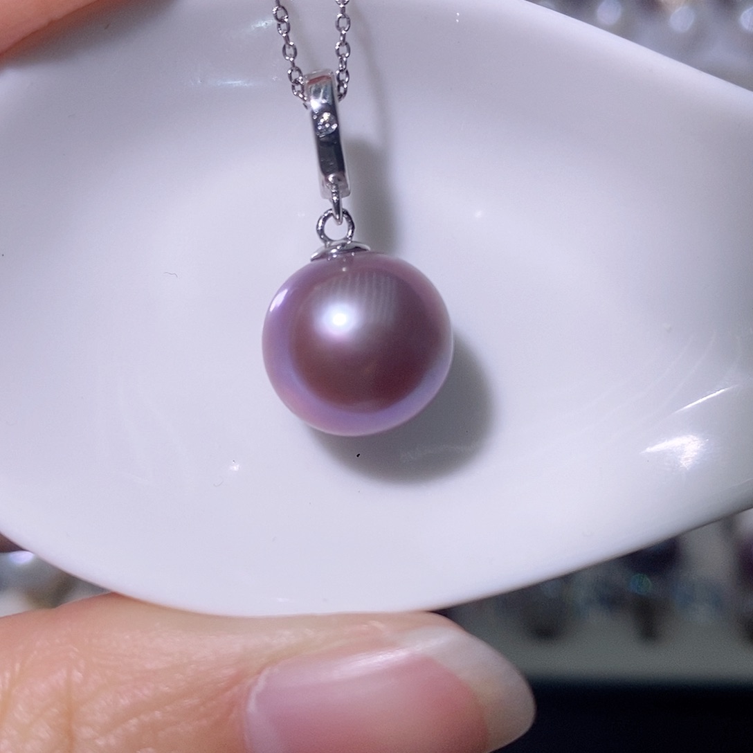 淡水珍珠吊坠(赠链)银S925镶嵌尺寸12/13毫米