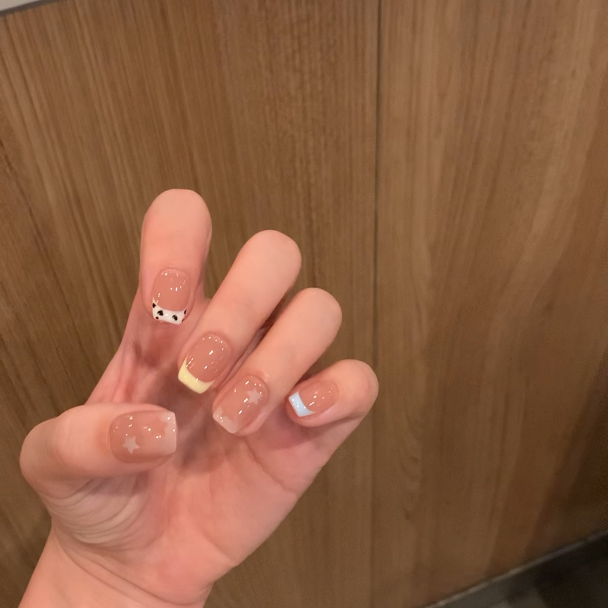 【甜塔】纯手工制作穿戴甲 可拆卸美甲 日常高级法式奶牛