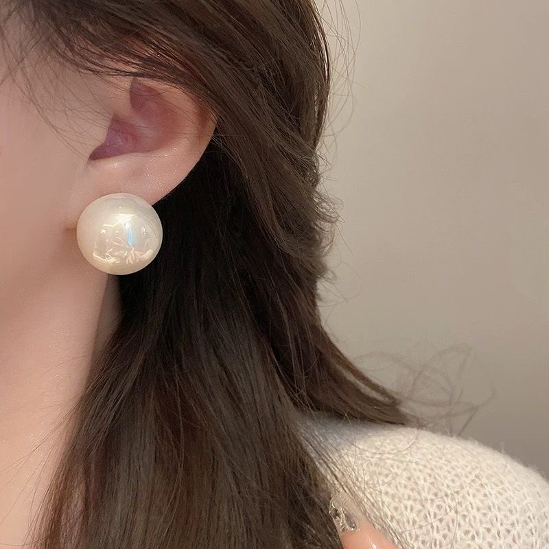 铜合金耳饰 法式博主同款简约珠珠2.0cm时尚气质耳饰耳环 F265