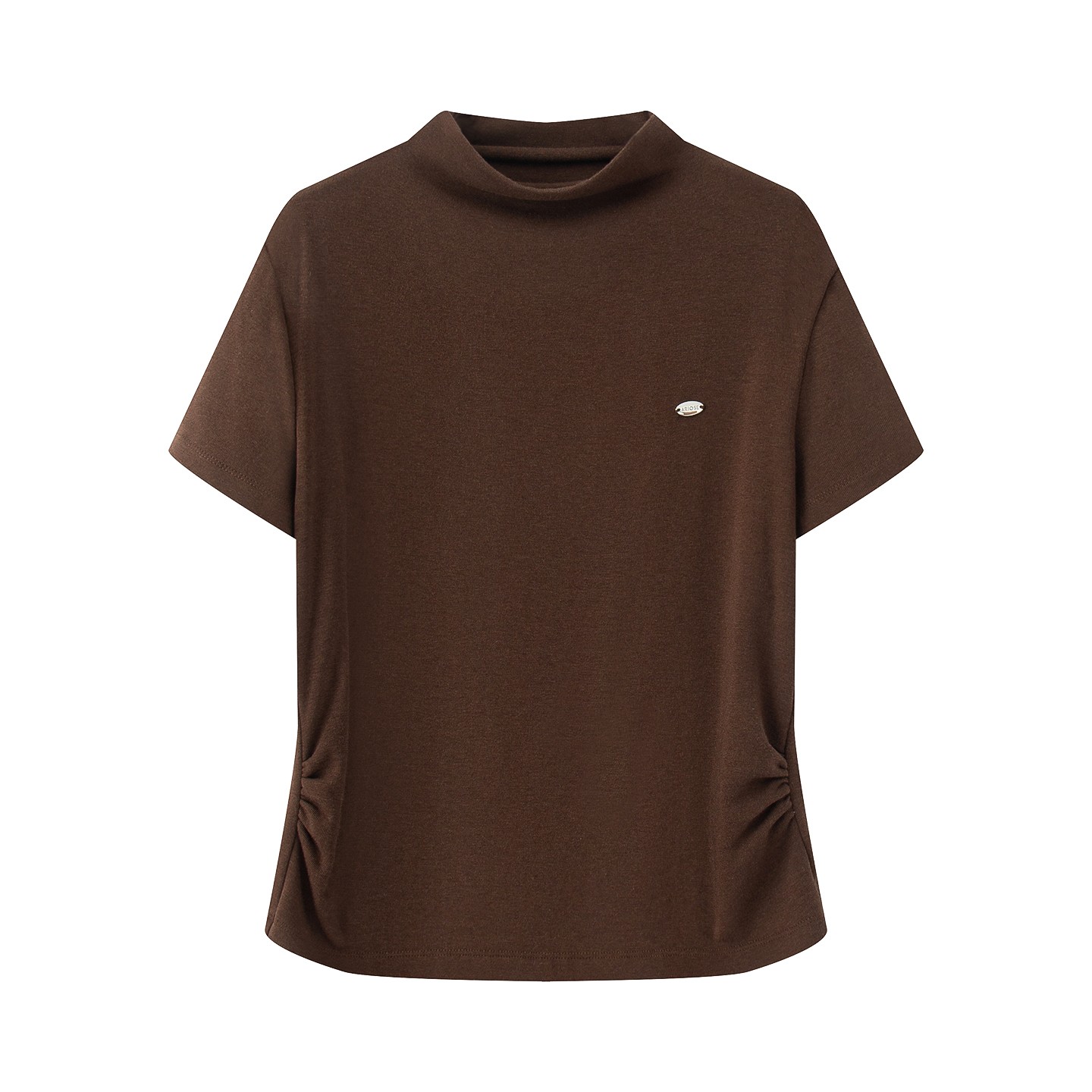 【艾家同款】2025早秋修身显瘦腰间捏褶小高领短袖针织T恤女613013