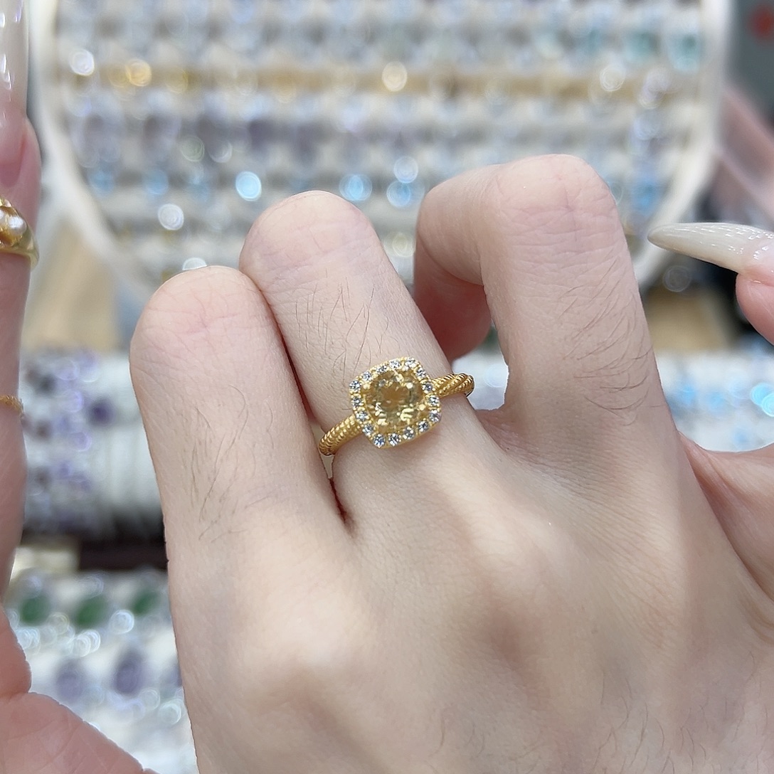 浓***.黄晶银S925镶嵌戒指