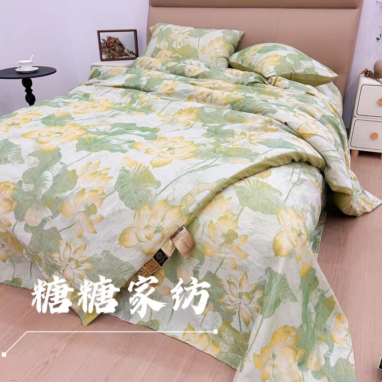 【凯萨林德】清新款舒适透气柔软汉麻床单（荷塘月色 240*250）