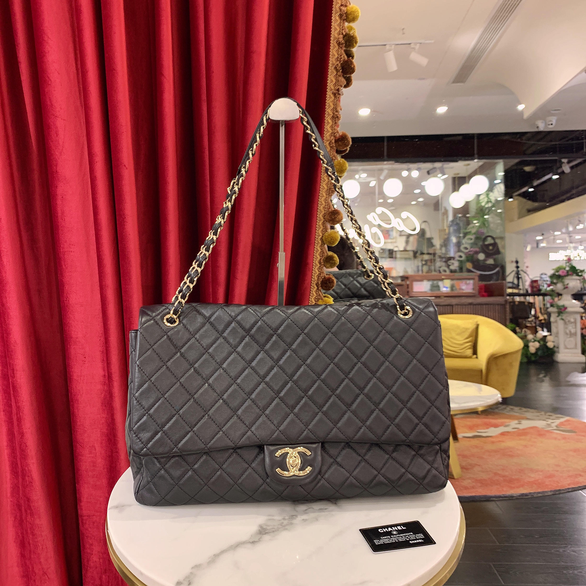 95新 Chanel/香奈儿 CD cf机场包黑金牛皮单肩包28开78985193