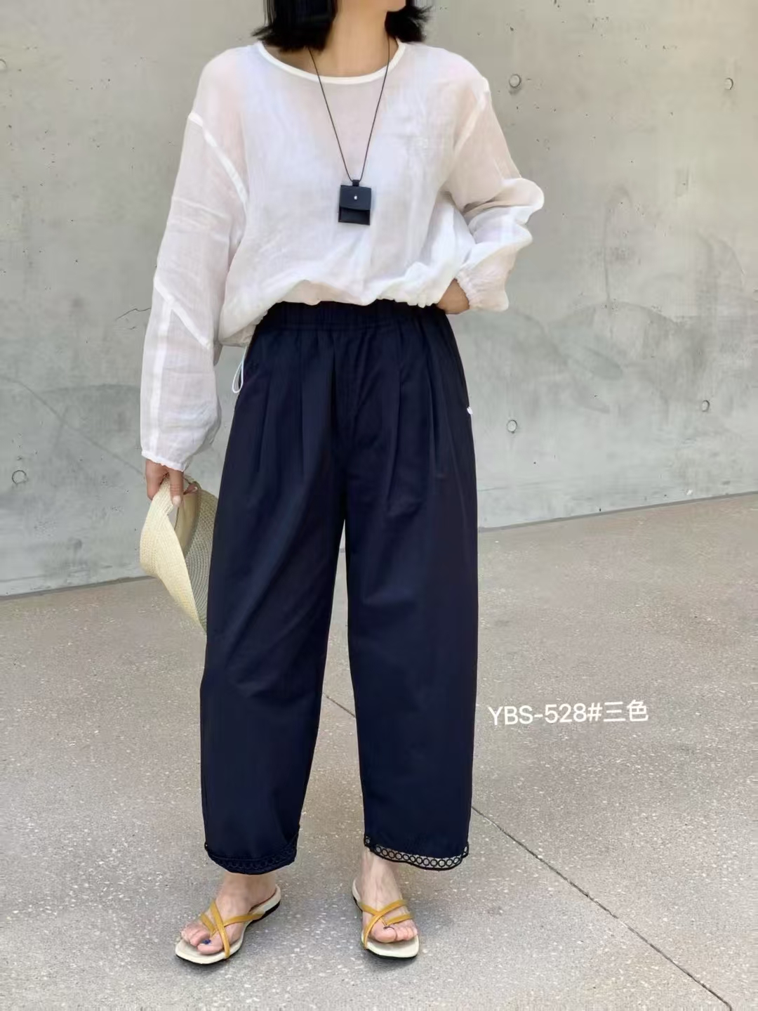 夏季新款蕾丝边松紧腰九分灯笼裤休闲百搭显瘦哈伦裤