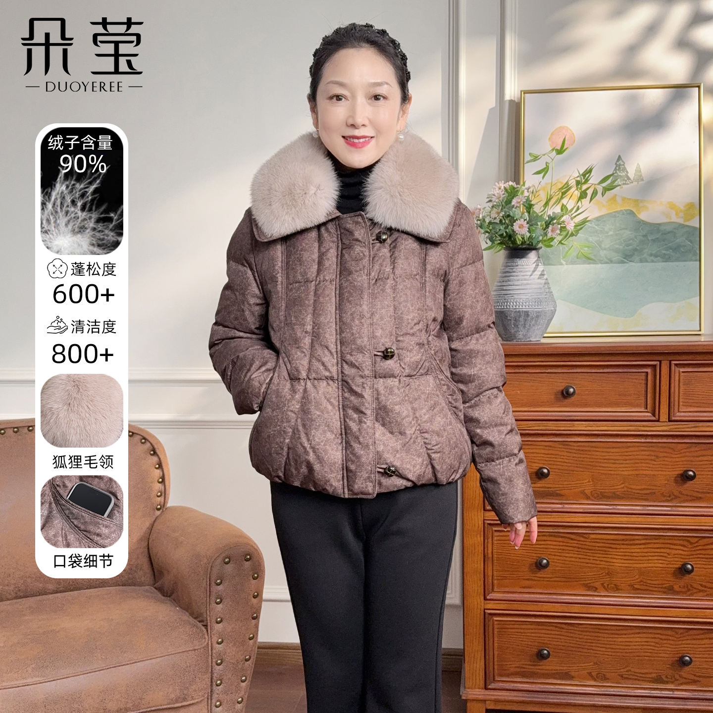 SL妈妈冬装洋气羽绒服2025新款中年女装气质毛领短款外套LX56072