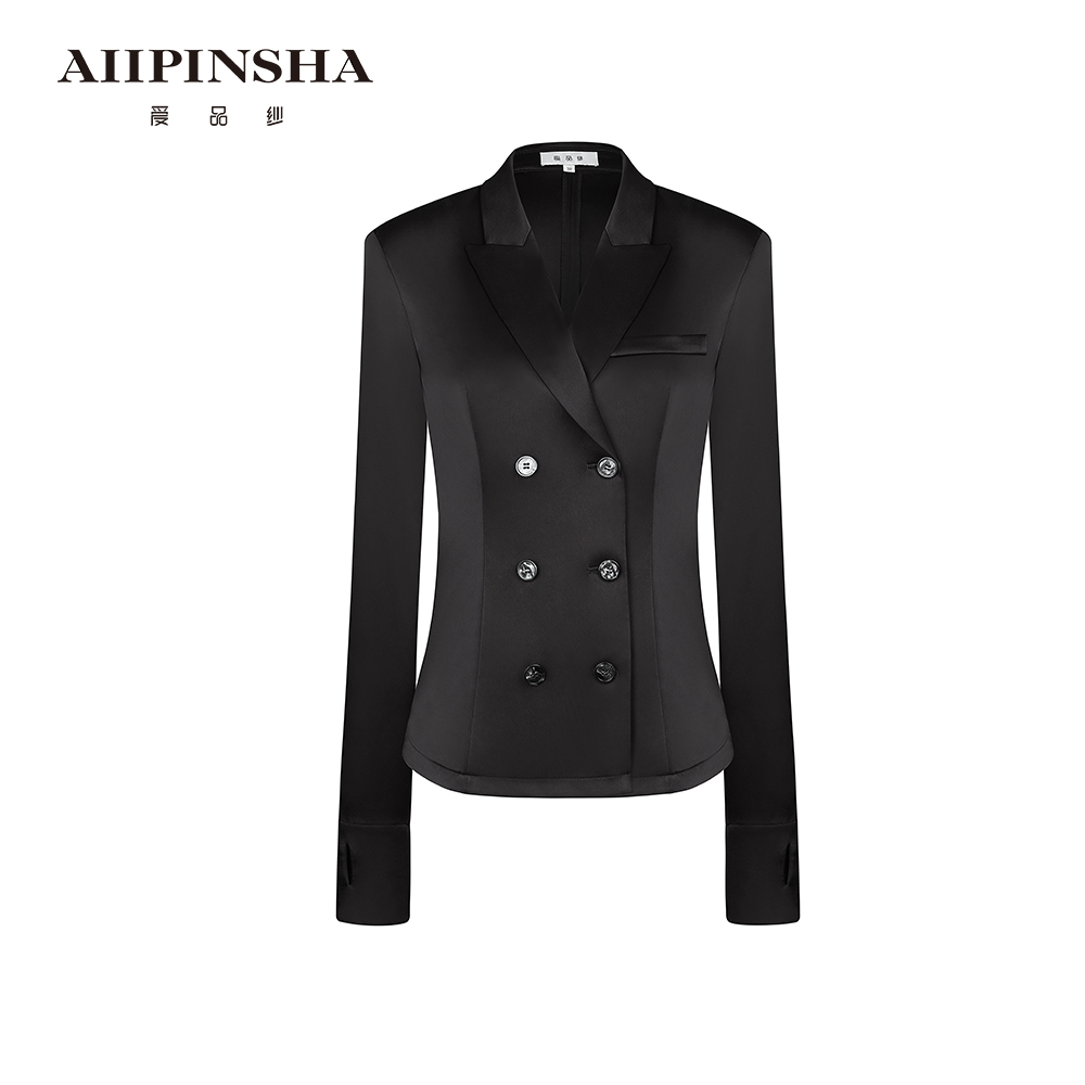 【琴姐】三醋酸秋冬打底戗驳领双排扣时尚女士修身西装G6FJ902PDL