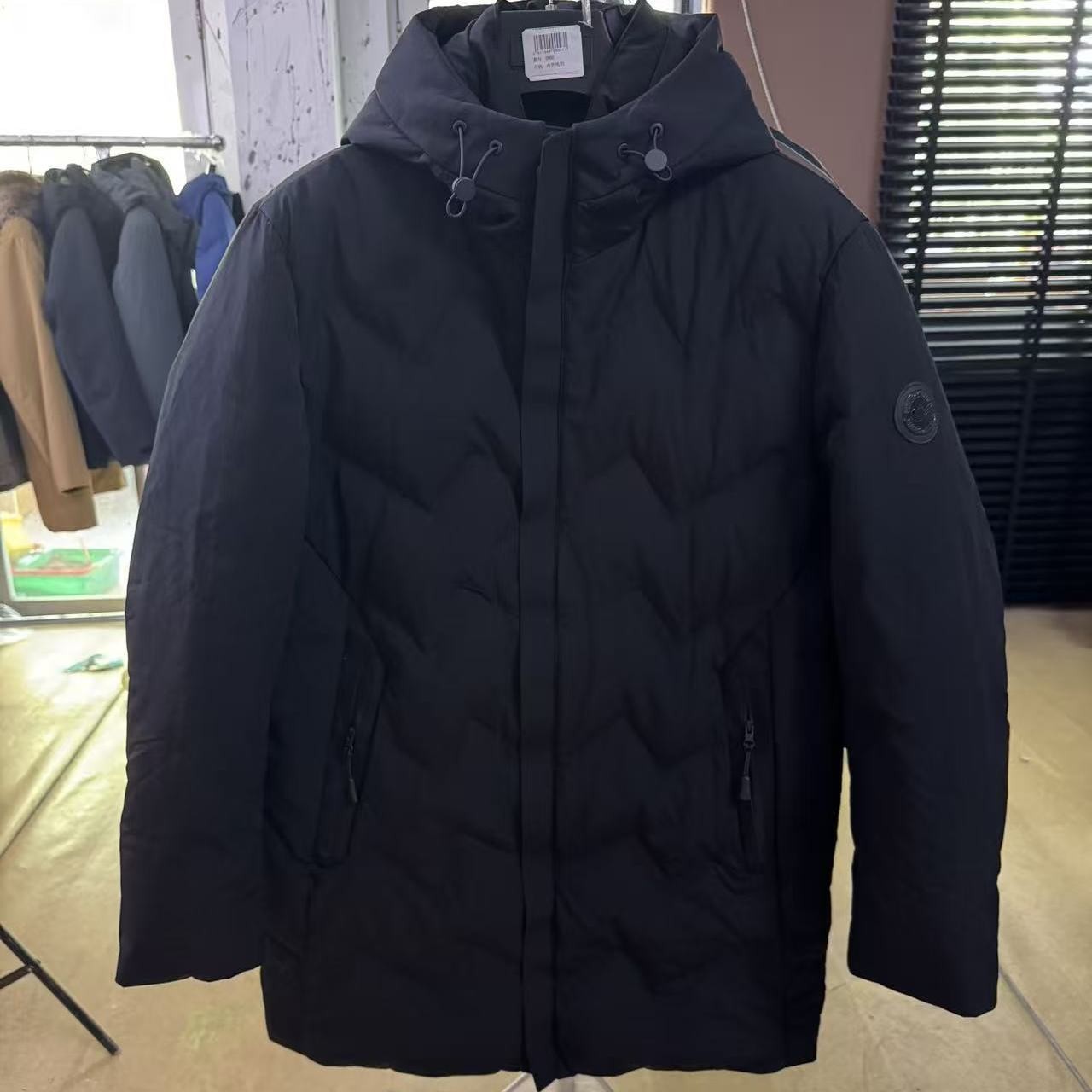 中长款黑色连帽羽绒服男士休闲加厚商务外套秋冬保暖2311