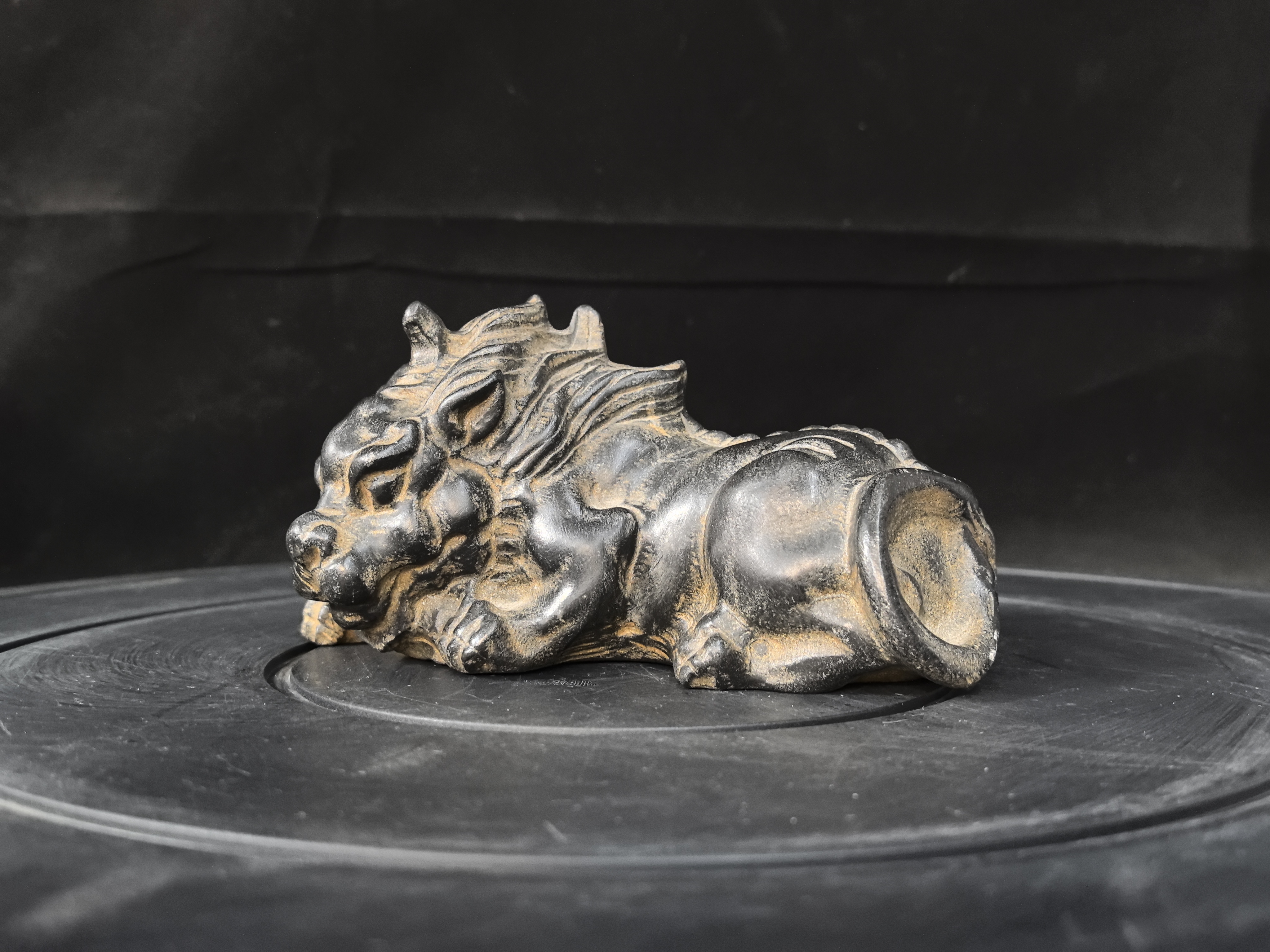 山西青石长【14厘米】新款卧姿貔貅摆件/茶室会所客厅造景摆件