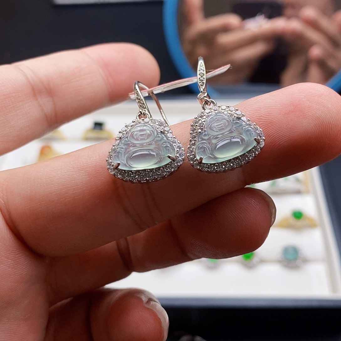 银S925镶嵌翡翠耳饰w w