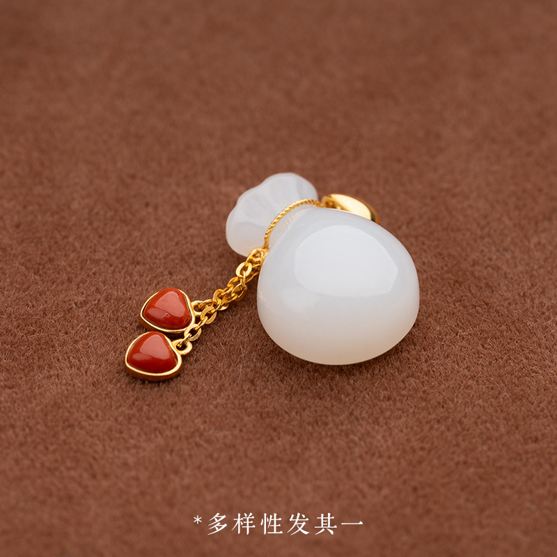 18K金和田玉白玉钱袋配南红吊坠 约13*18mm TCBY061多样性发其一