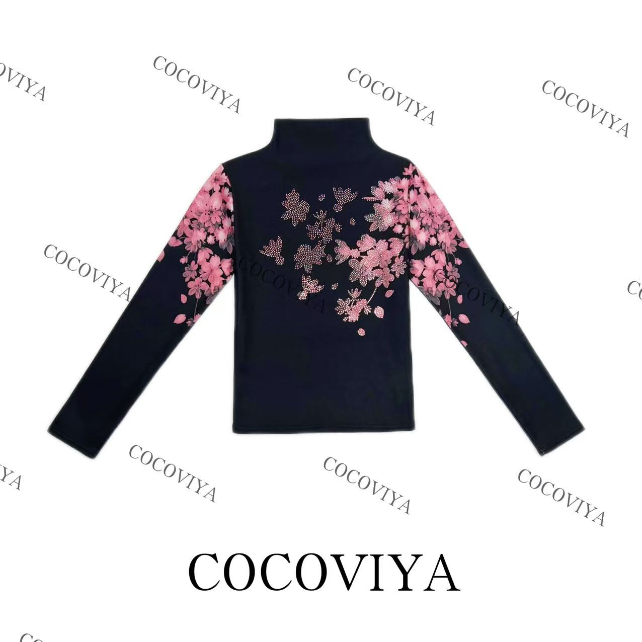 【C】COCOVIYA粉色国风优雅德绒长袖T恤时尚内搭上衣26C-1038