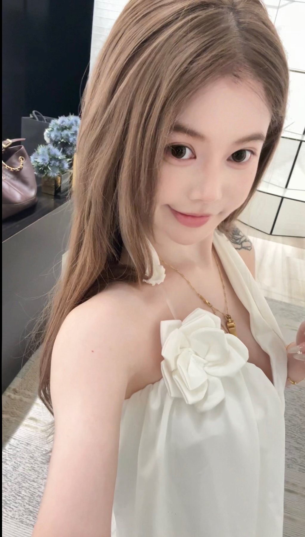 高级手工网红立体花朵双层压褶上衣
