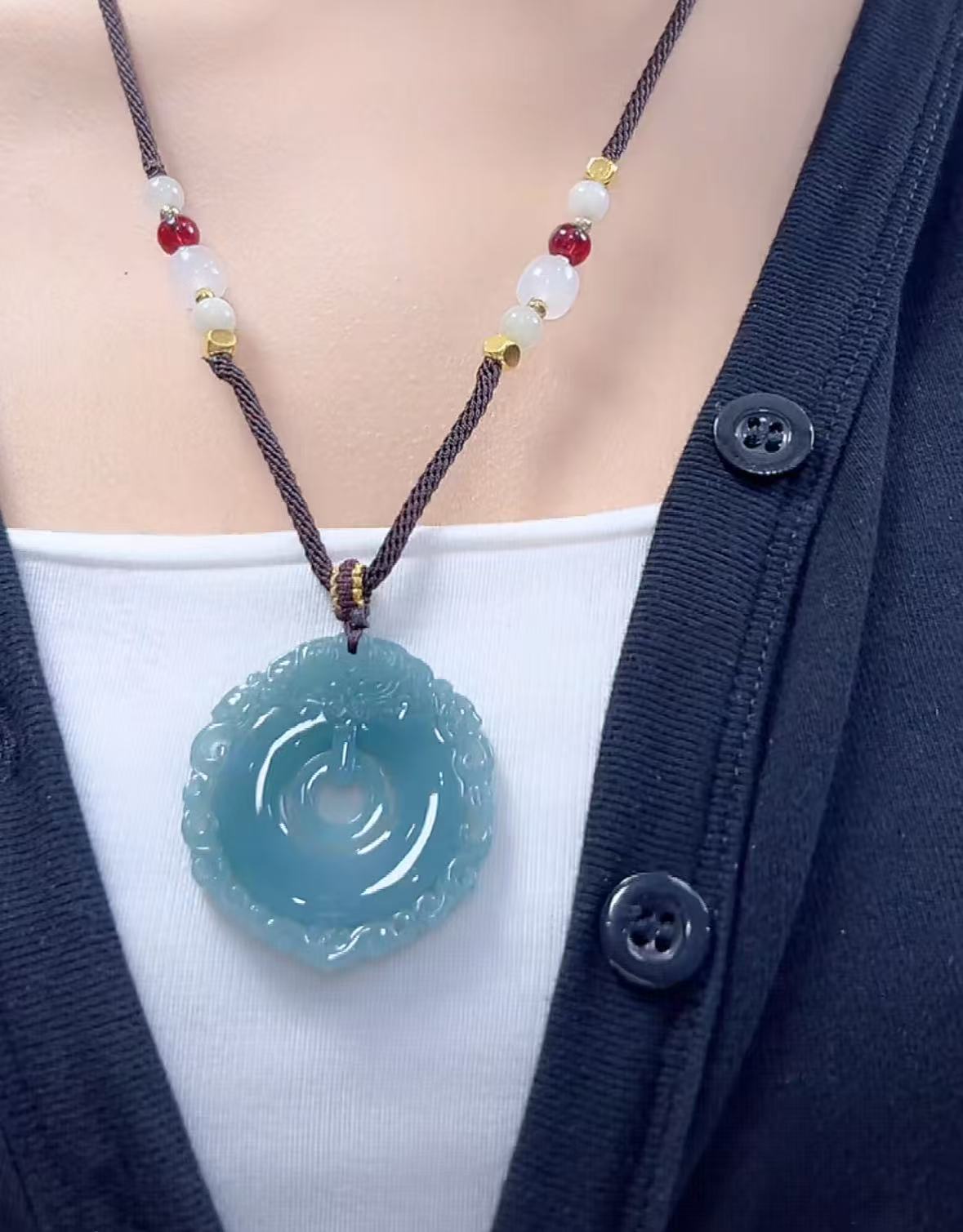 官方正品翡翠A货仿古平安扣（多样性发货只发一个）宽37高40厚5送绳