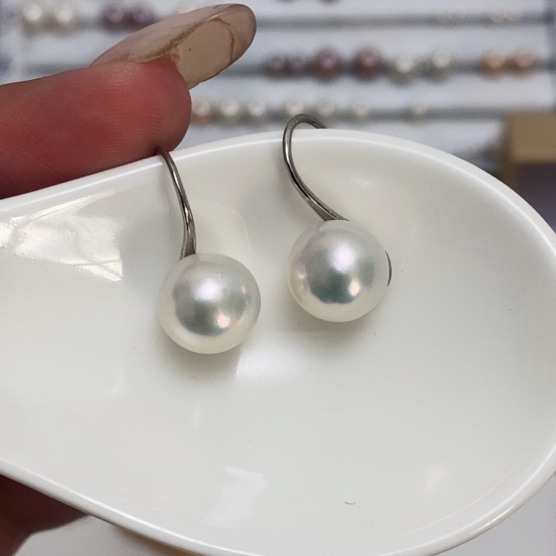 雾***弥银S925镶嵌淡水珍珠白珍珠高跟鞋耳钩10.2m