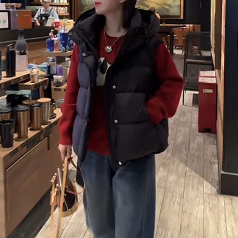 X-SHUI【小暖阳】2026年冬季新款纯色棉服外套洋气减龄连帽马甲