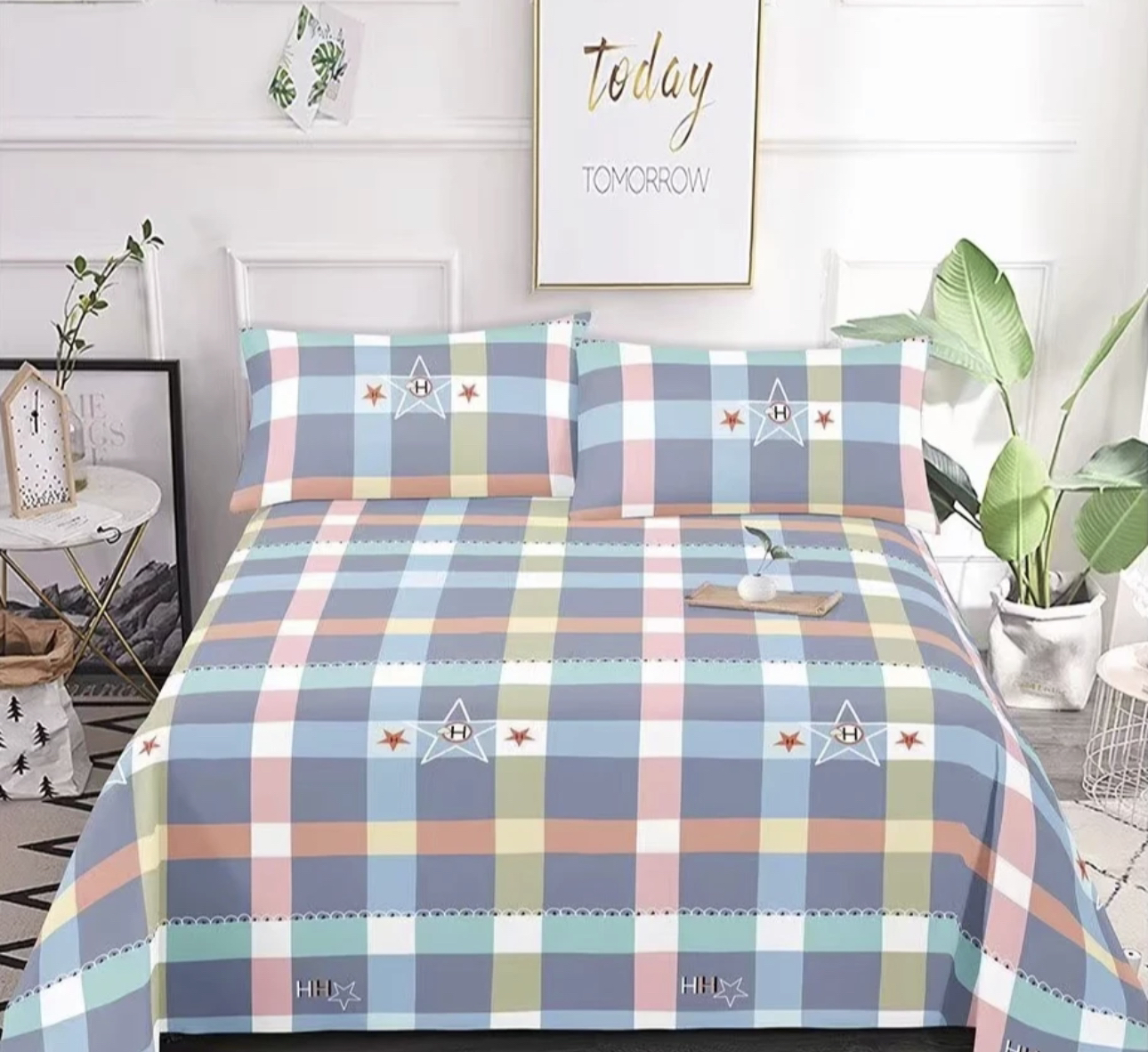 高支高密水洗斜纹棉床单【靓彩格语】