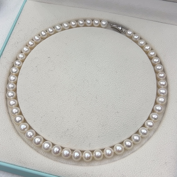 淡水珍珠项链银S925镶嵌9-10mm