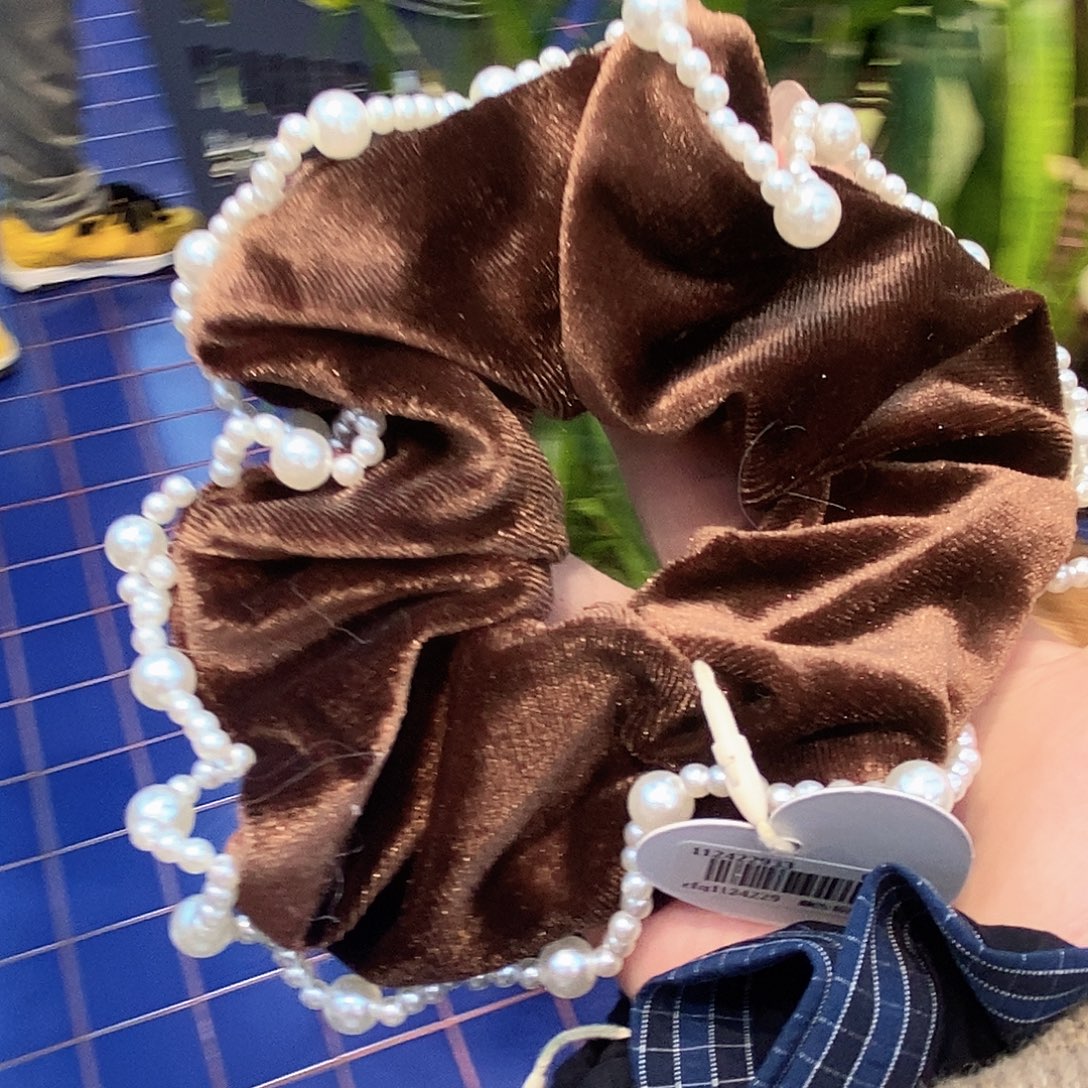 布艺铁合金棕色丝绒发圈新款