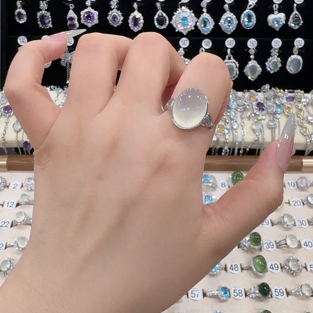 拾***❦蛇纹石玉银S925镶嵌戒指