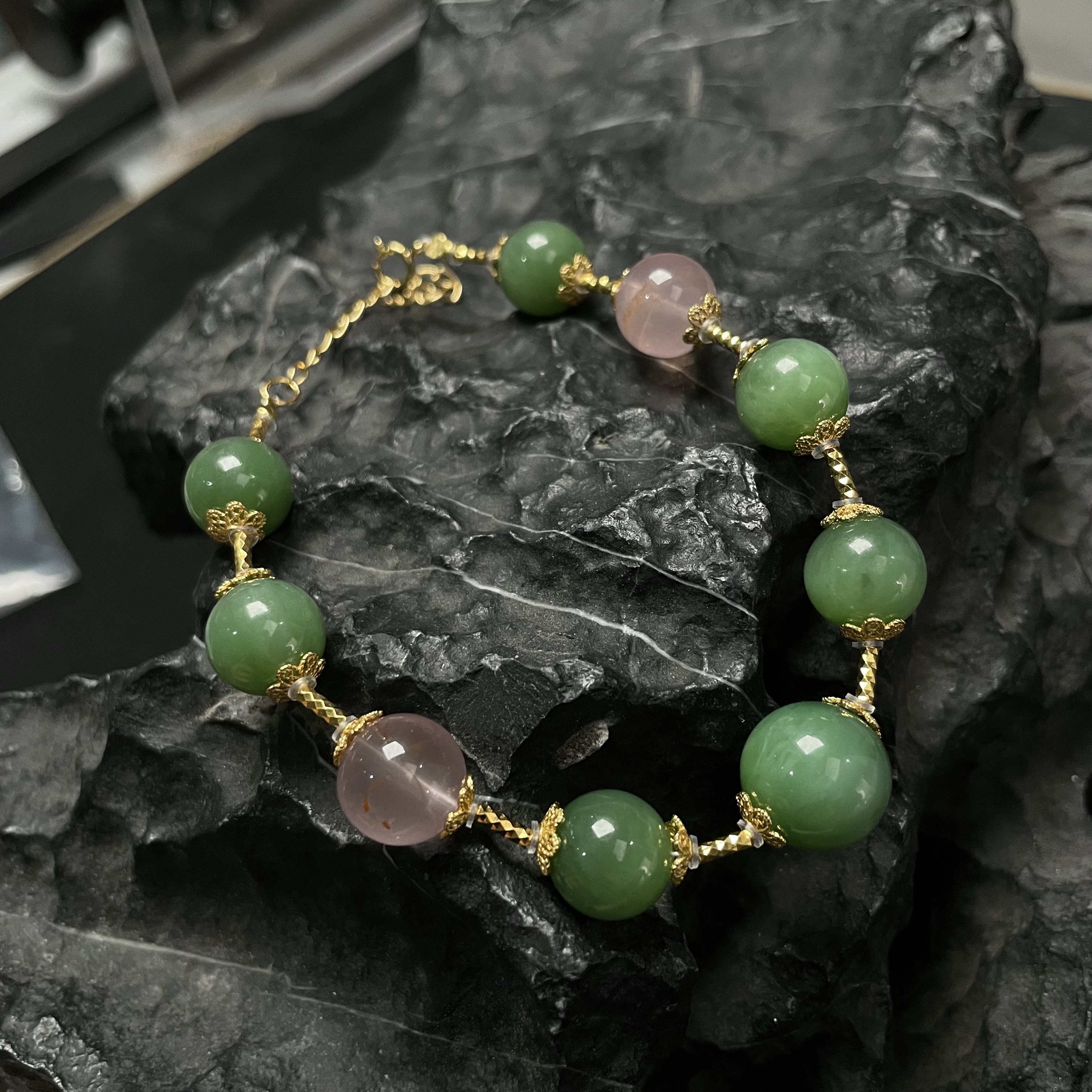 粉青俄碧特色胶花粉水晶手链s925 KT25061019