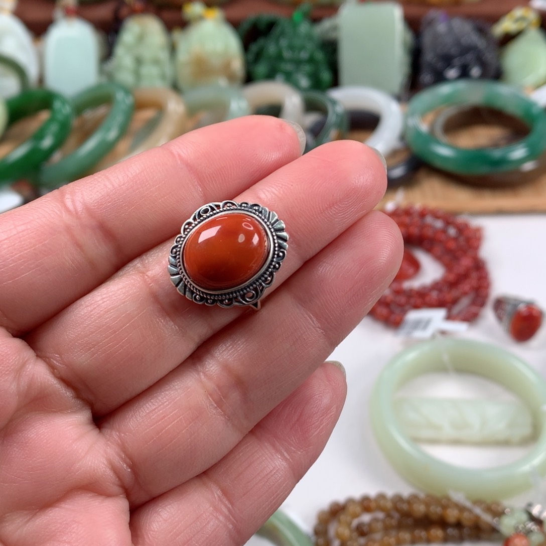 南红玛瑙戒指银S925镶嵌