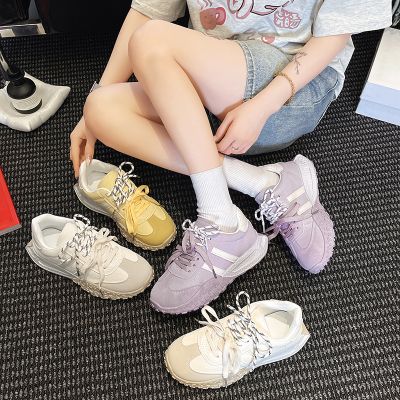 拼色厚底阿甘鞋2025年系带圆头德训鞋休闲鞋2330