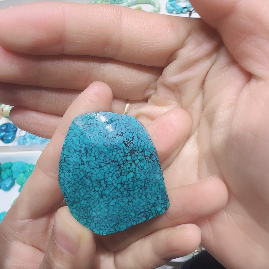 绿松石未镶嵌原矿绿松石油绿网花