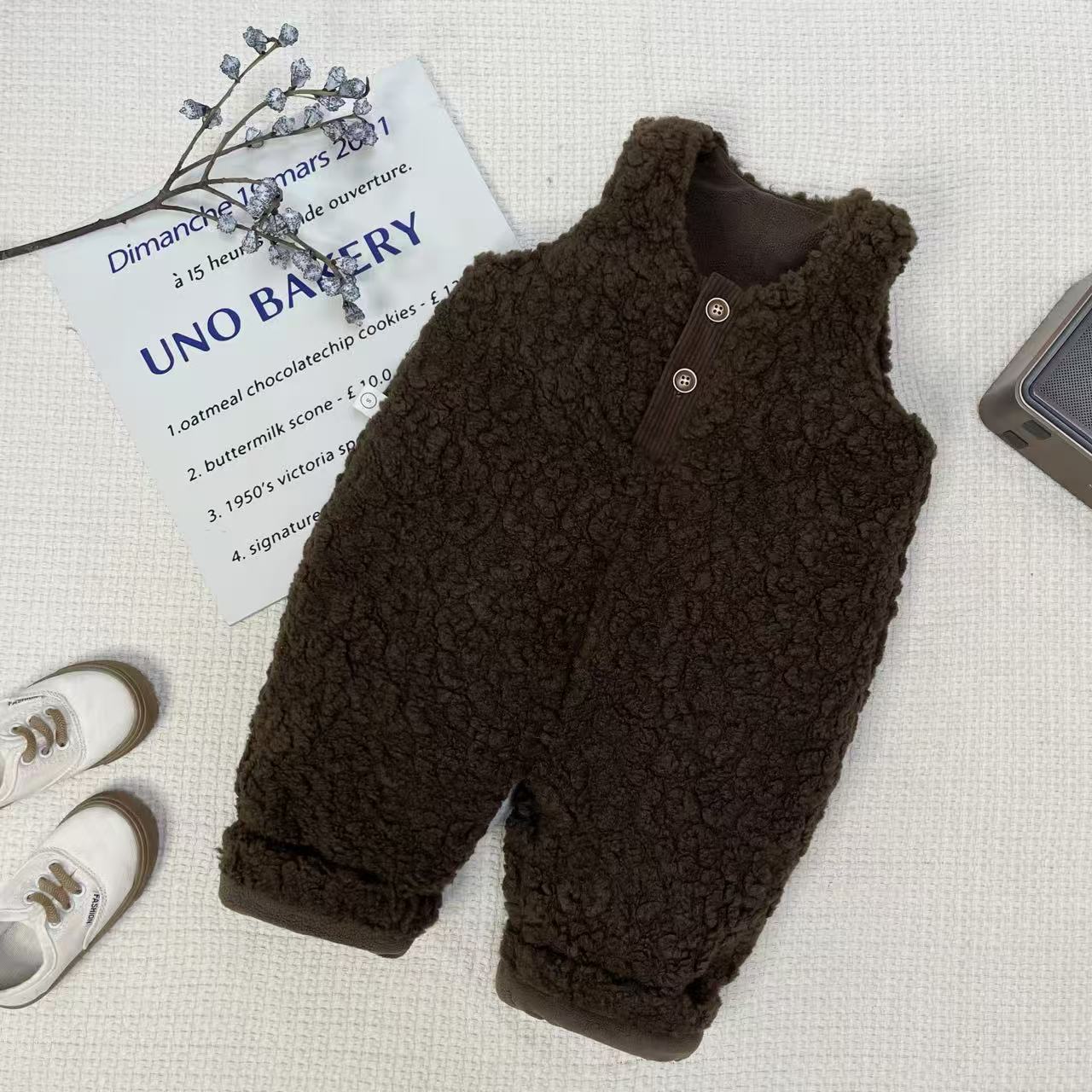 棉花绒加绒背带裤2025年秋冬新款宝宝时尚百搭儿童背心连体裤衣服