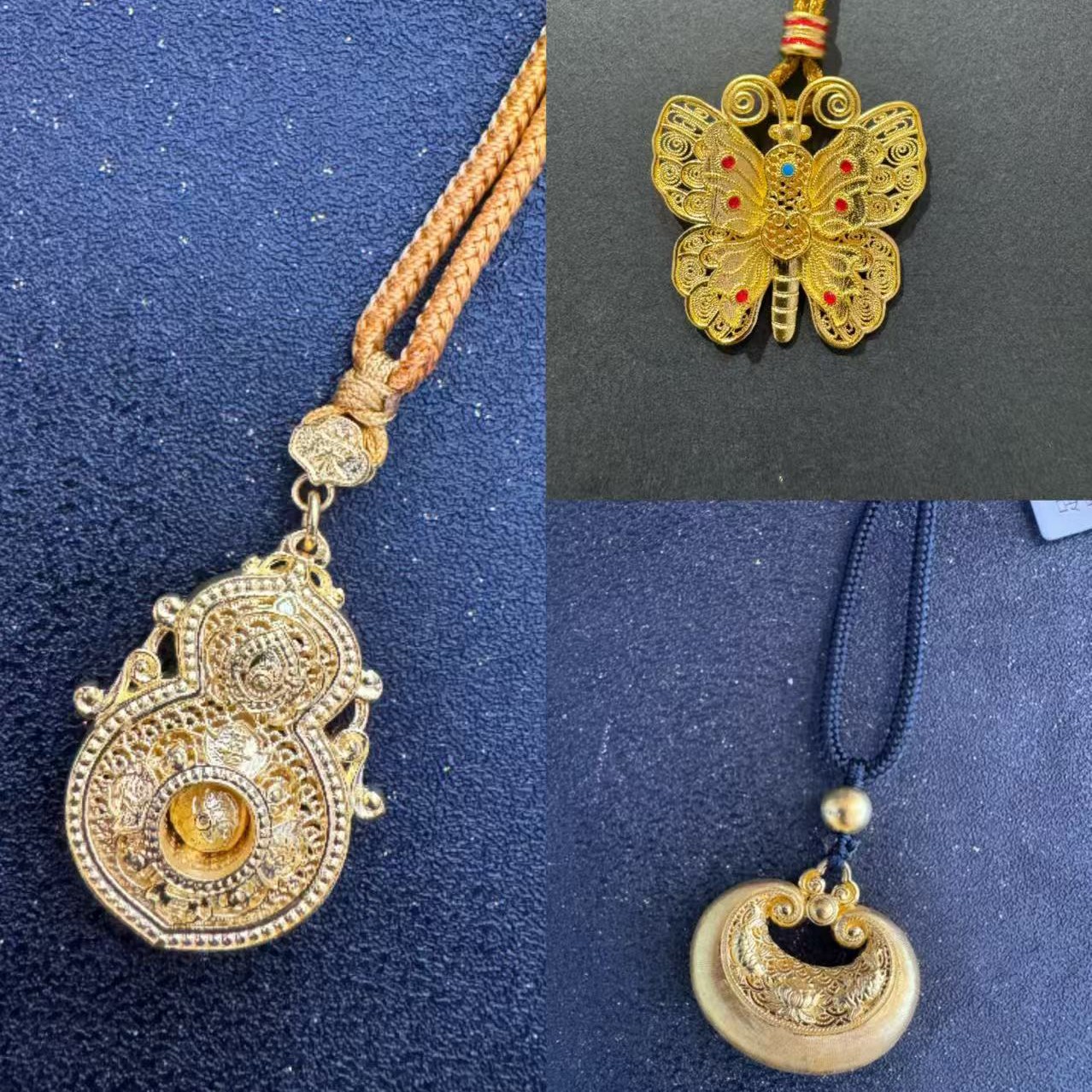 足金【花丝精美吊坠】时尚复古古法素款古风传承简约大气潮流黄色