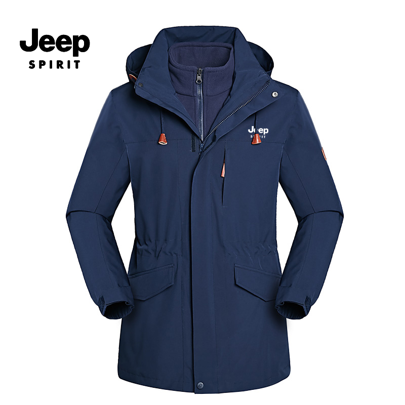 JEEPSPIRIT中长款三合一男女款冬季防风防水加绒加厚户外登山服