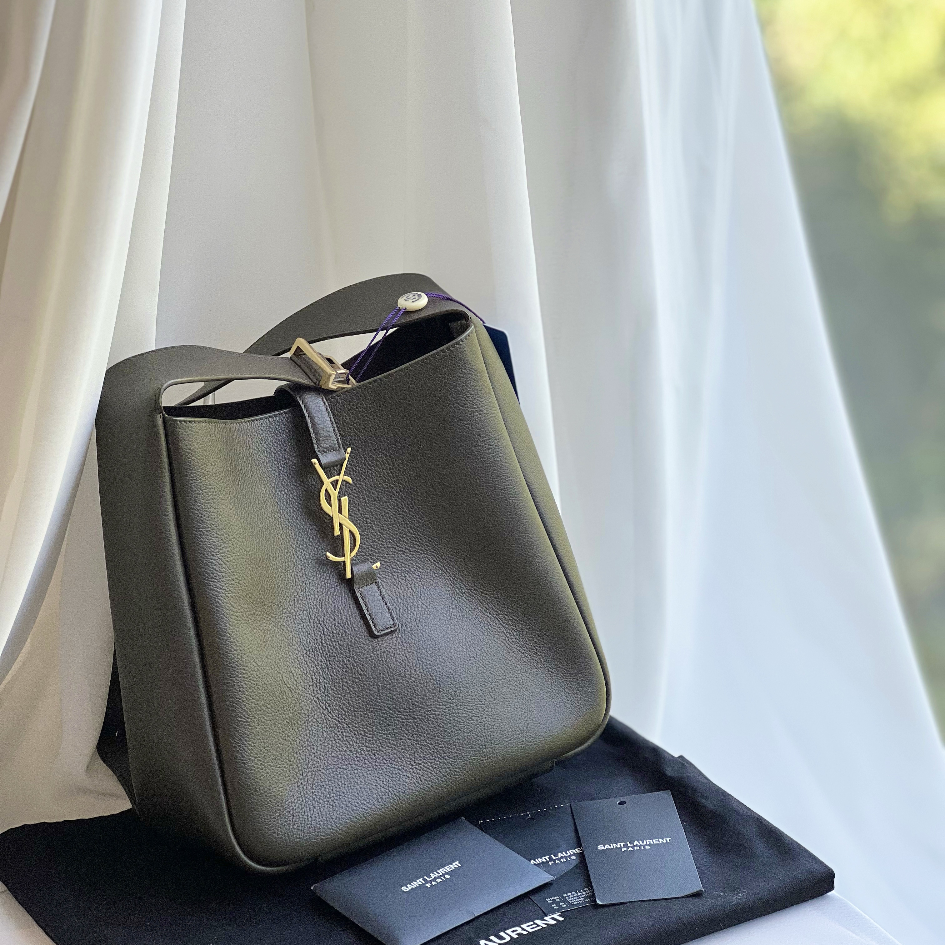 99新 YSL/圣罗兰 苔藓绿金扣牛皮 小号 hobo