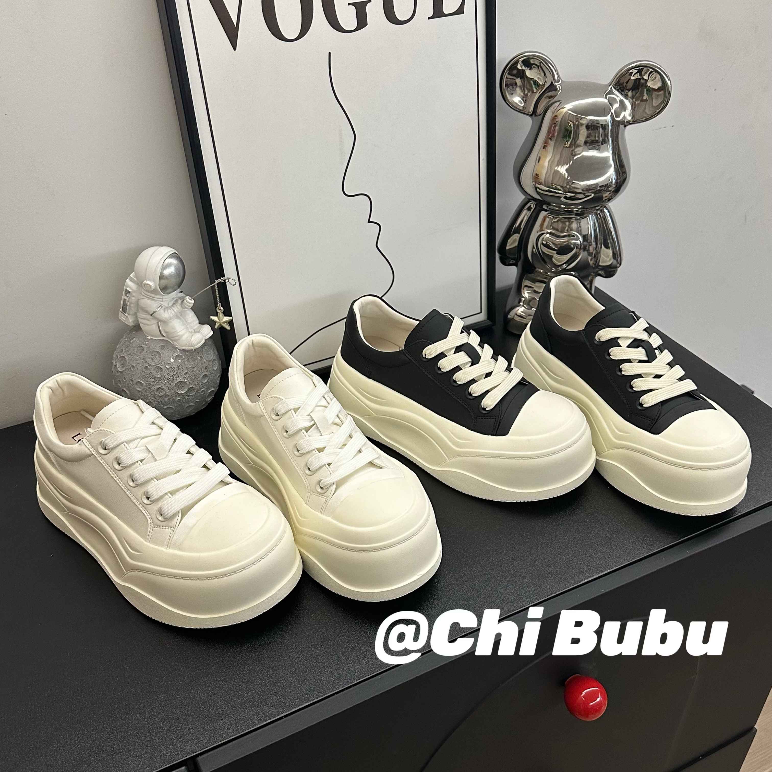 【CHIBUBU】小众时尚潮人厚底韩版大头拼色真皮休闲鞋系带女鞋