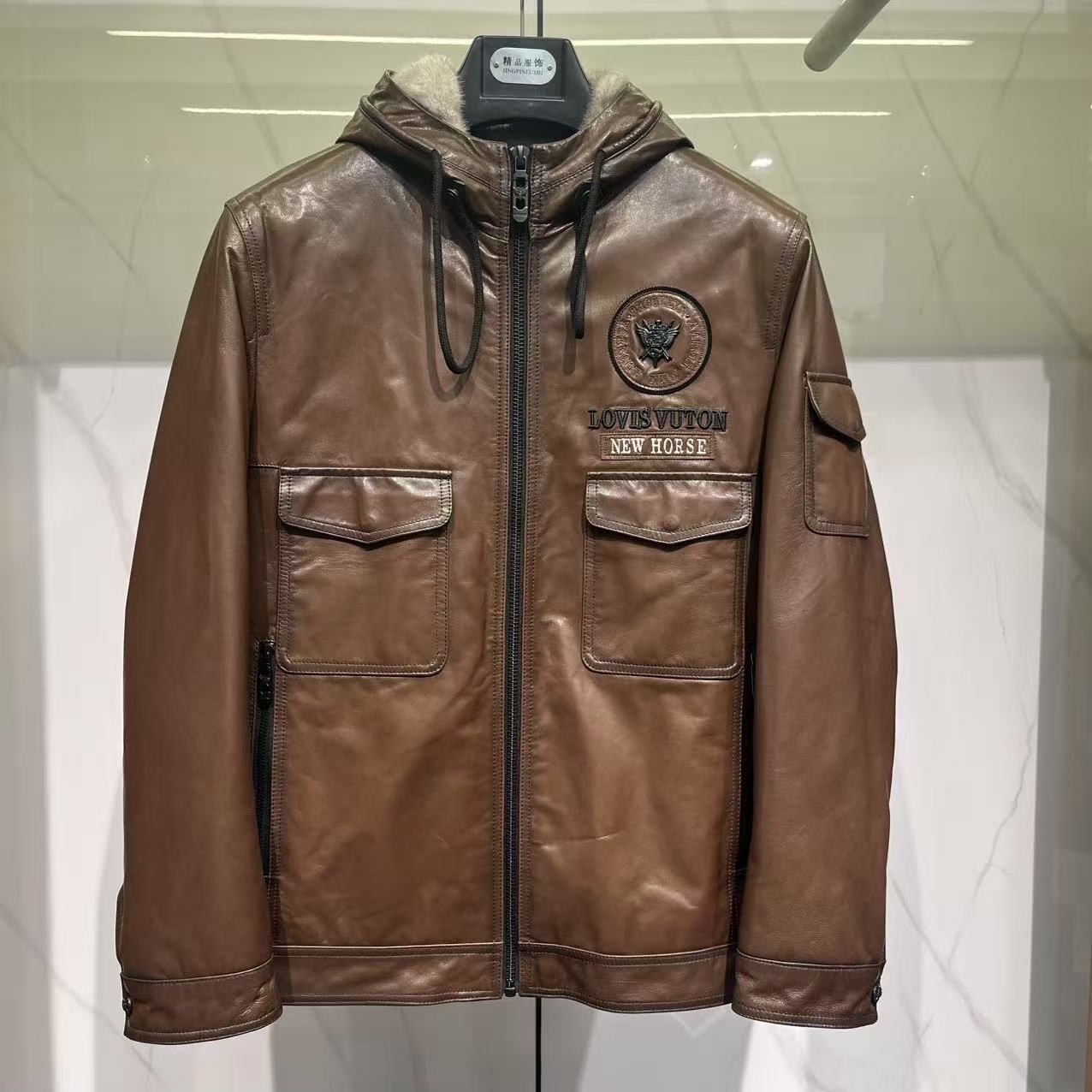 23-21海宁真皮貂胆连帽男士休闲外套