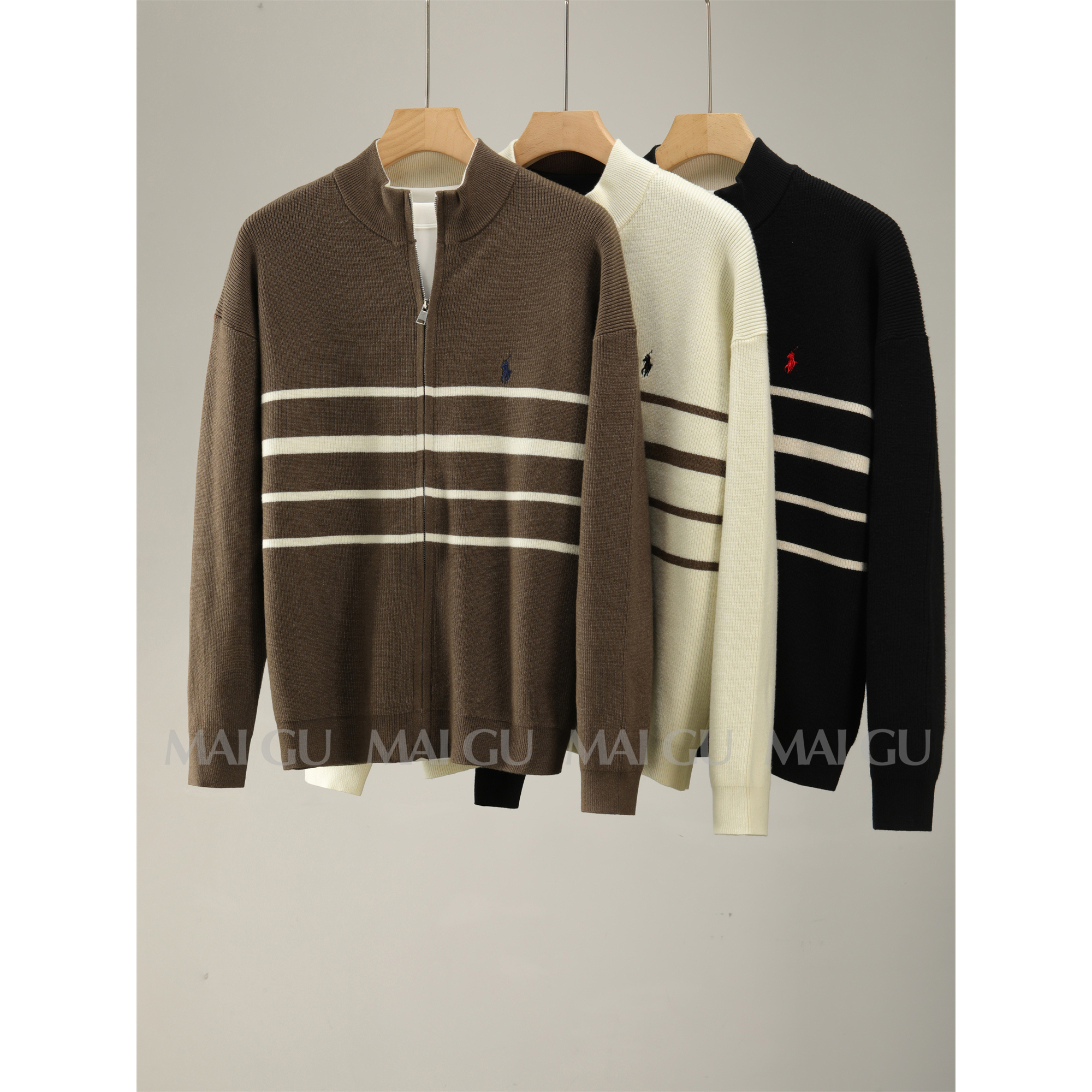 【撤柜1号店】【混纺肌理感】秋冬针织刺绣外套气质条纹立领拉链开衫