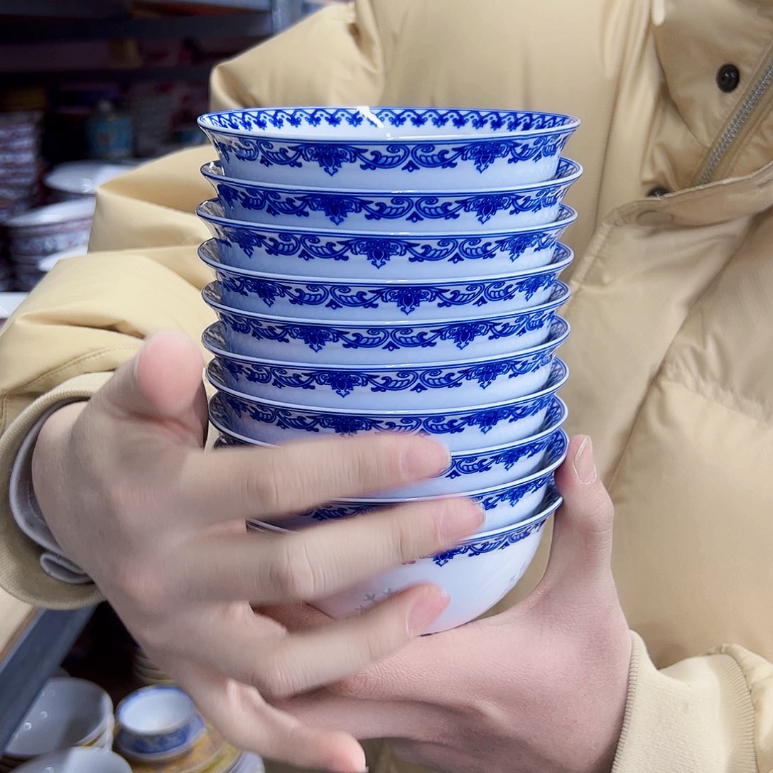 瓷片5英寸青花瓷玲珑瓷碗10 个