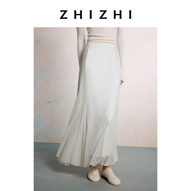致知 仲春词 网纱鱼尾半裙25年秋季新款薄纱轻柔有弹ZZ2EAWB9028