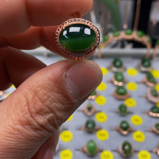 和田玉（碧玉）戒指银S925镶嵌