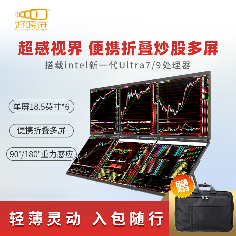 好哆屏 便携式18.5寸折叠多屏炒股电脑 一机四屏六屏炒股票电脑