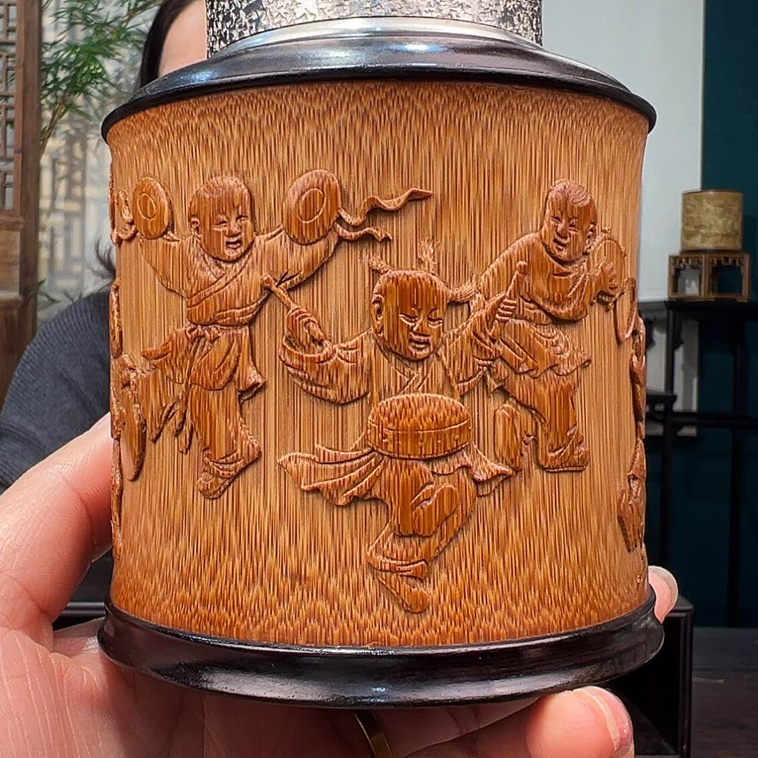 竹五子闹春茶叶罐