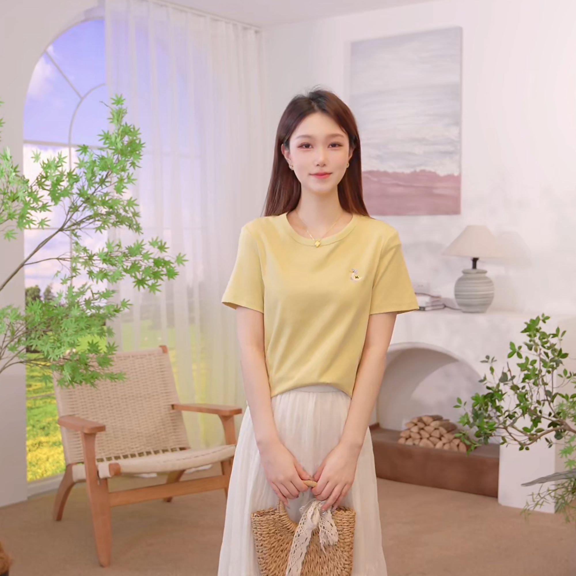 【商场同款】茵曼秋季纯色小鸭LOGOT恤甜美可爱风格衣服