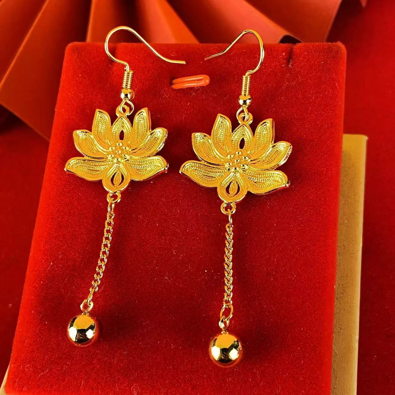 国潮荷花古法两世欢莲花吊坠耳环