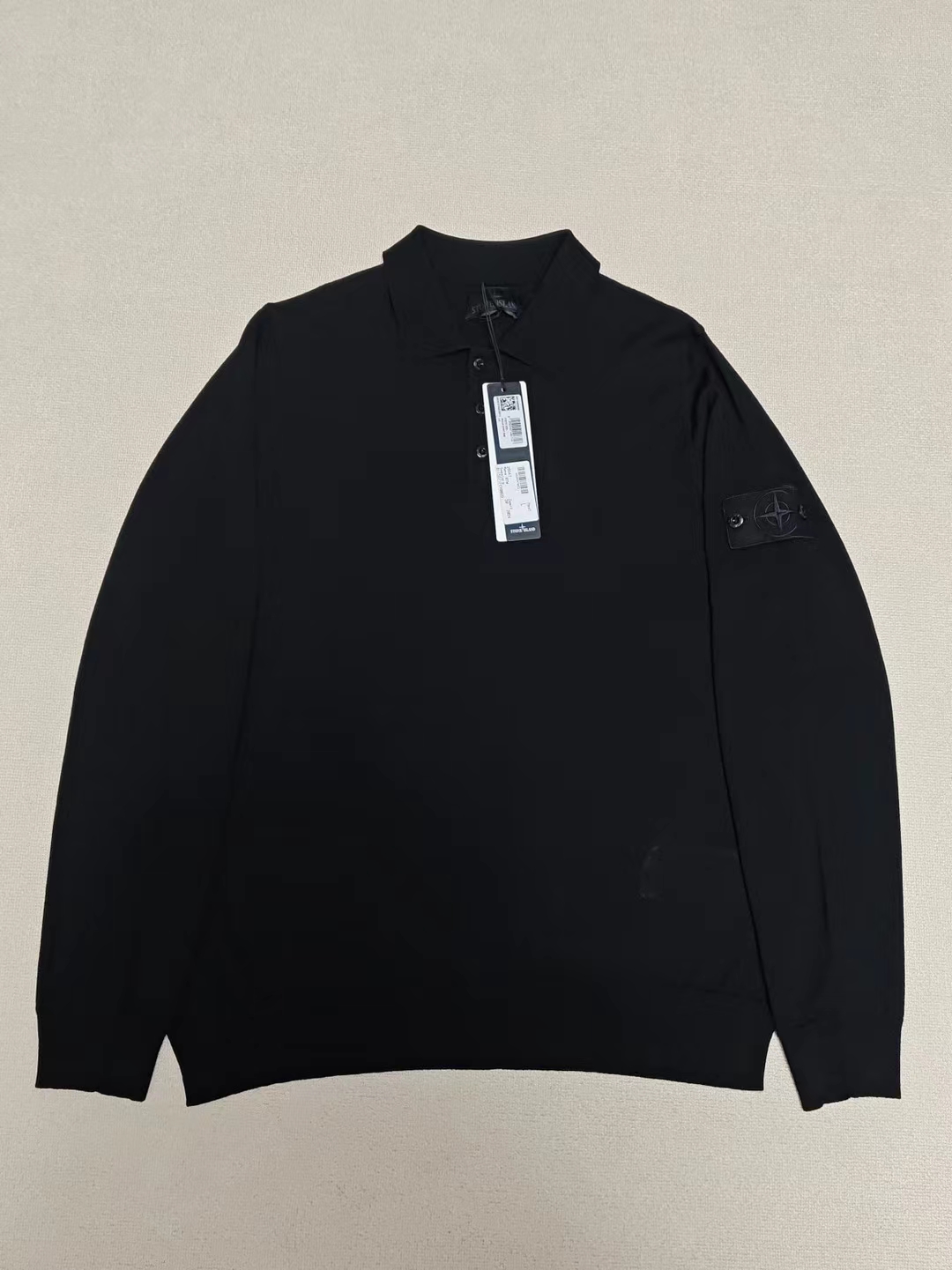 全新未使用 STONE ISLAND L码 黑幽灵系列纯羊毛POLO领长袖针织衫
