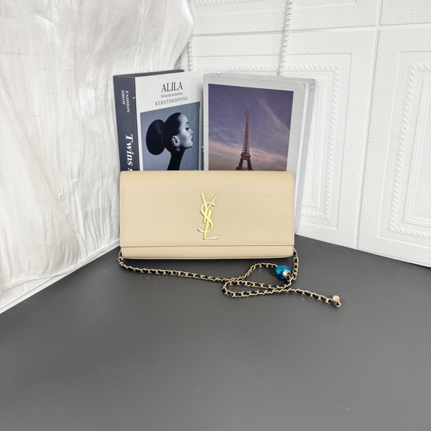 95新 YSL/圣罗兰 95新 奶茶色鱼子酱手拿包