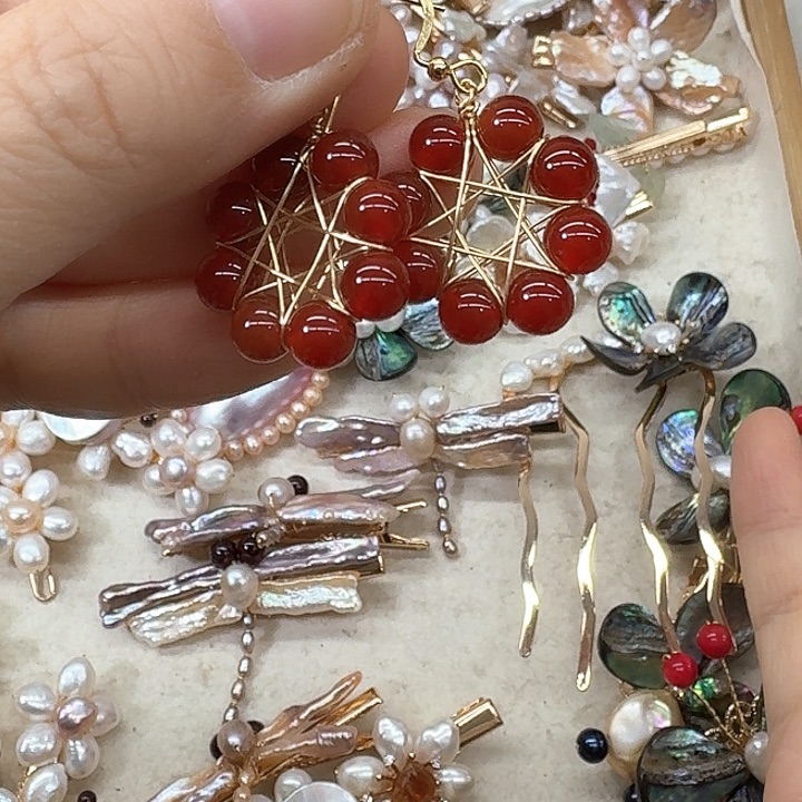 淡水珍珠发饰银S925镶嵌