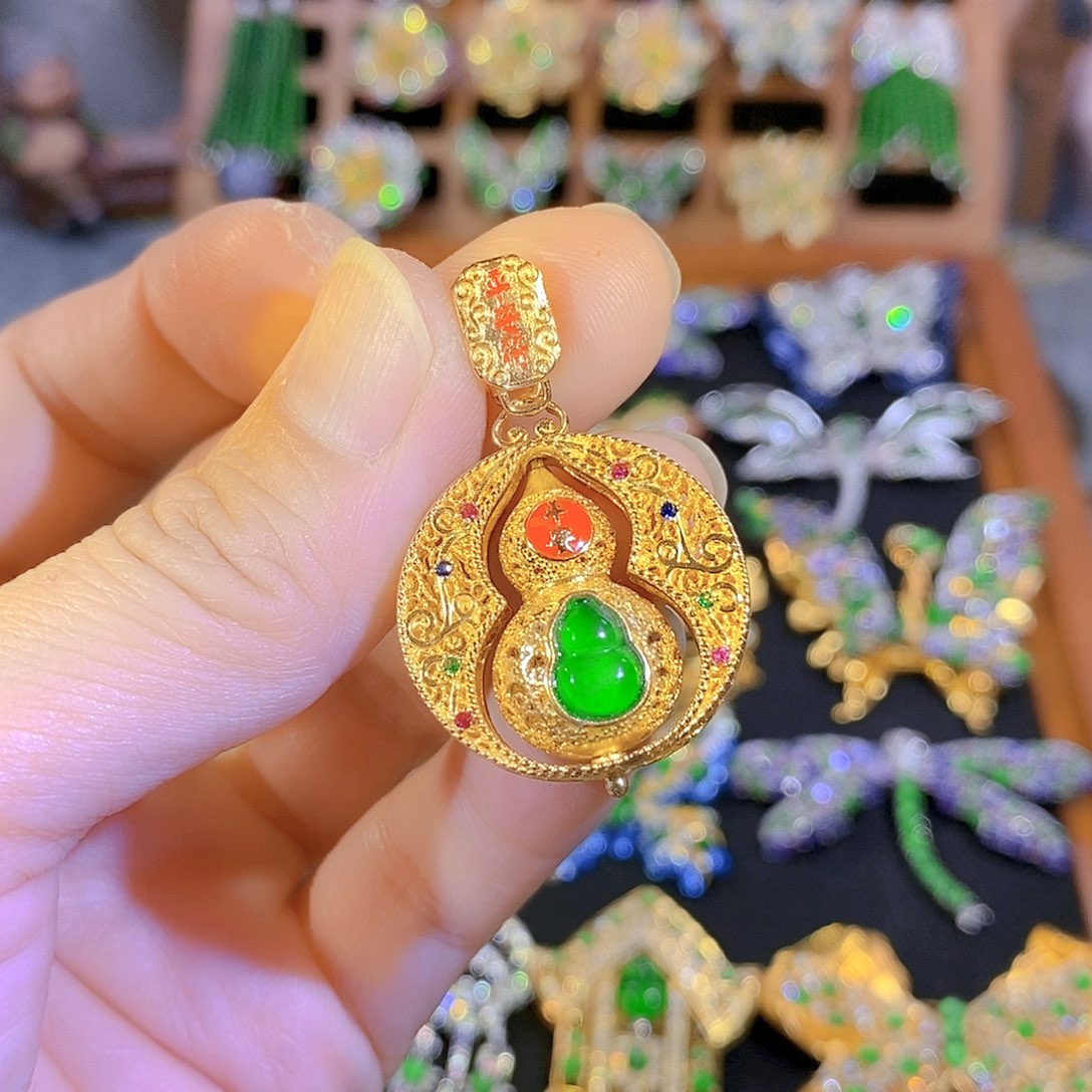 吊坠(不含链)银S925镶嵌翡翠